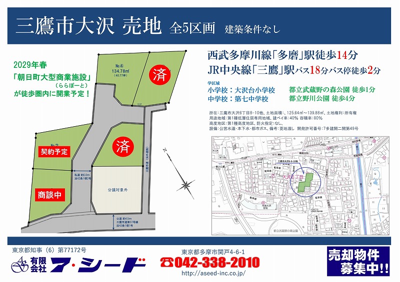 三鷹市大沢 売地 全5区画