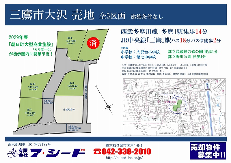 三鷹市大沢 売地 全5区画